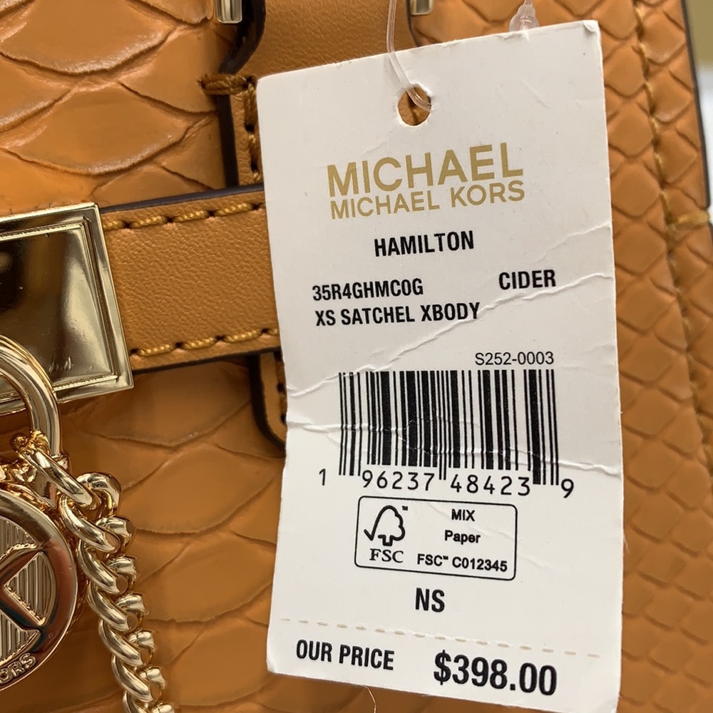 Michael Kors HAMILTON XSMALL Snake Embossed SATCHEL CROSSBODY BAG CIDER COLOR - Picture 12 of 16